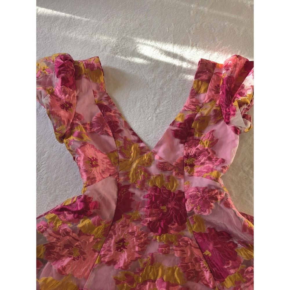 Barbie Core Coquette Showpo Floral Organza Fit Flare Plunge Mini Dress Pink US 4 - Picture 4 of 16